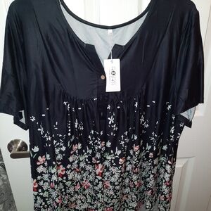 Rosriss Black Floral Short Sleeve Blouse